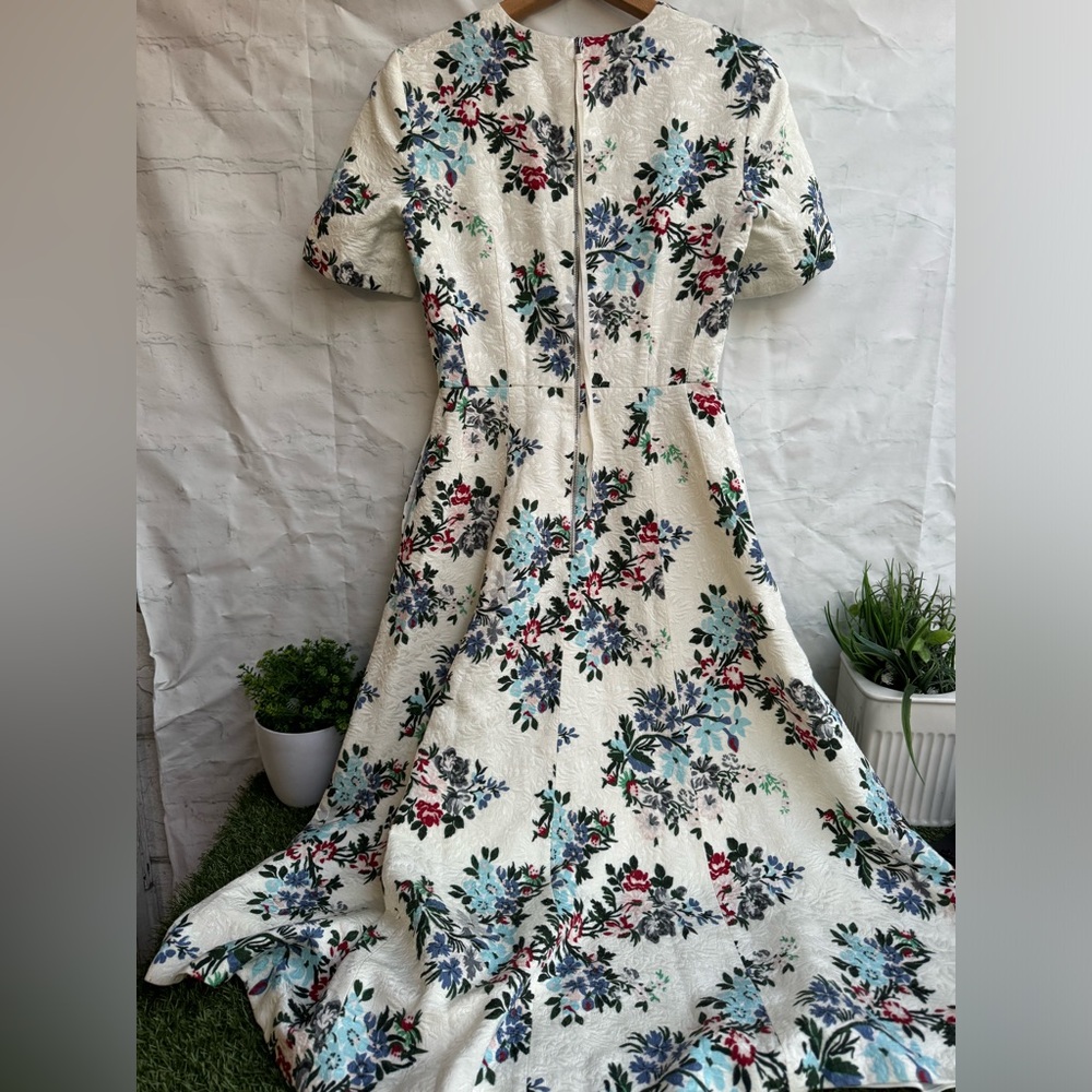 Adam Lippes Eloise Floral Matelassé Fit & Flare Midi Dress White Short Sleeves 2 - Picture 13 of 16